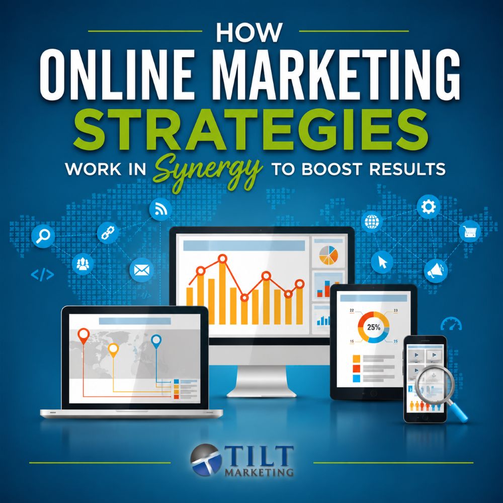 Tilt Marketing digital marketing graphic showing websites SEO social media and marketing integration