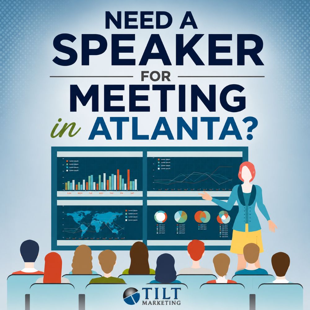 Tilt Marketing speaking graphic promoting marketing presentations and business event topics in Atlanta