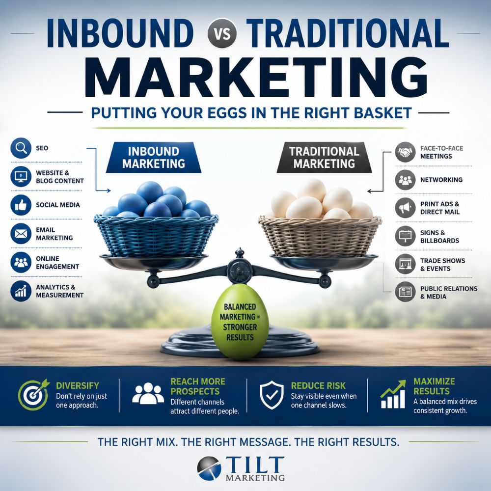 Tilt Marketing graphic comparing inbound and traditional marketing approaches