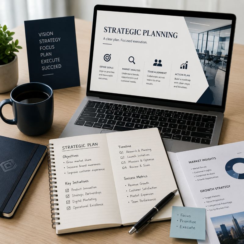 Strategic planning image representing business goals, priorities, and marketing roadmaps used by Tilt Marketing