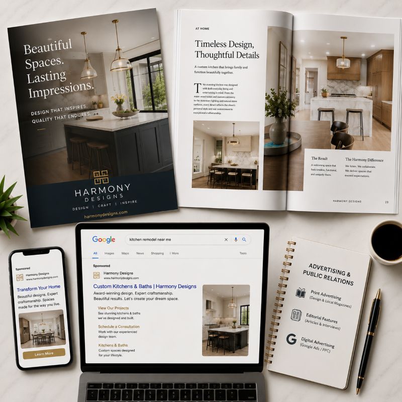 Image showing examples of advertising and public relations results from Tilt Marketing