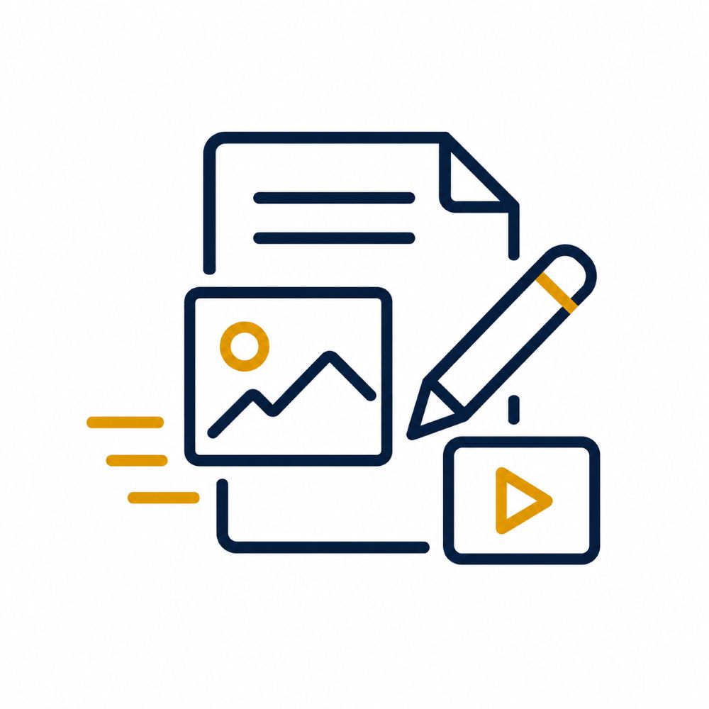 Content and creative development icon representing marketing materials and brand messaging